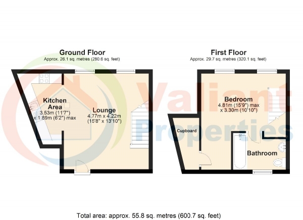 Floor Plan Image for 1 Bedroom Terraced House to Rent in Scrimshires Passage, Wisbech