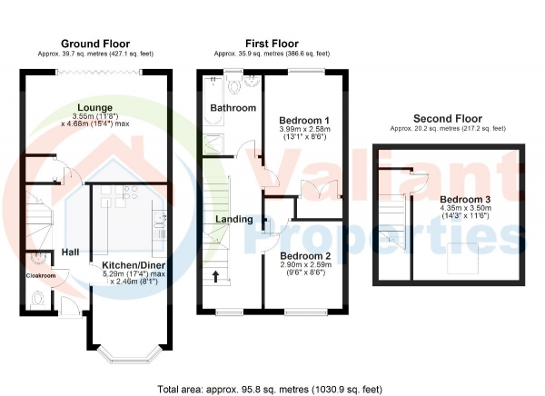 Floor Plan for 3 Bedroom Semi-Detached House to Rent in Hereward Road, Wisbech, PE13, 2HA - £265 pw | £1150 pcm