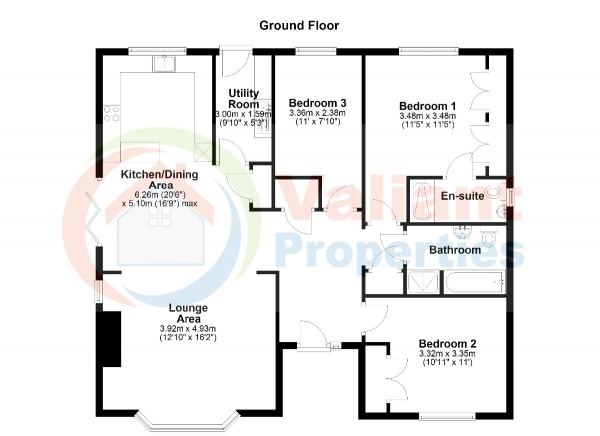 Floor Plan Image for 3 Bedroom Bungalow to Rent in Brewery Close, Parson Drove, Wisbech