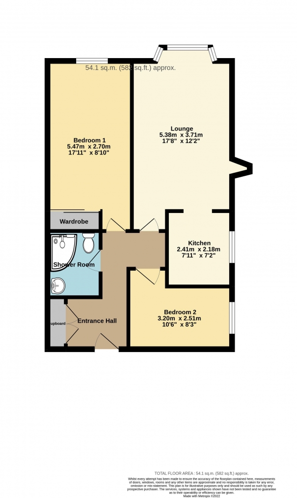 Floor Plan for 2 Bedroom Retirement Property for Sale in Kings Hall, Park Road, Park Road, BN11, 2BS -  &pound150,000