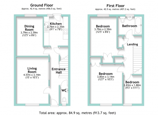 Floor Plan Image for 3 Bedroom Terraced House for Sale in Springfield Gardens, Worthing