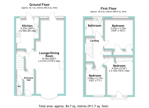 Floor Plan for 3 Bedroom End of Terrace House for Sale in Berkeley Square, Worthing, BN11, 5AF -  &pound450,000