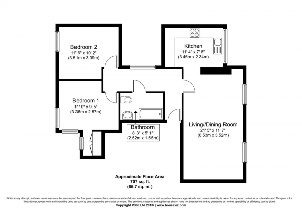 Floor Plan Image for 2 Bedroom Flat for Sale in Kapwell House, 8 Second Avenue, Nottingham, NG7