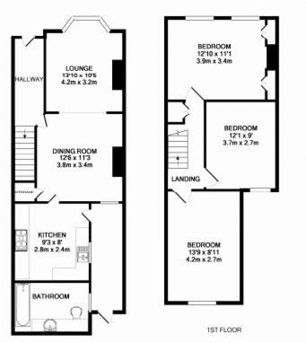 Floor Plan Image for 3 Bedroom Terraced House to Rent in Catherine Street, Reading