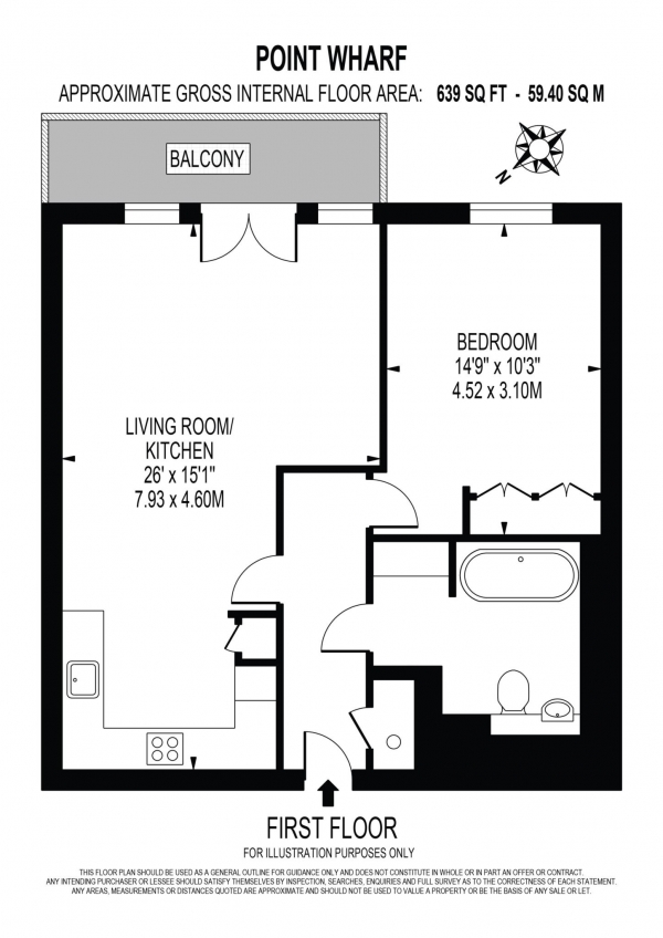 Floor Plan Image for 1 Bedroom Apartment to Rent in Point Wharf Lane, Ferry Quays, Brentford