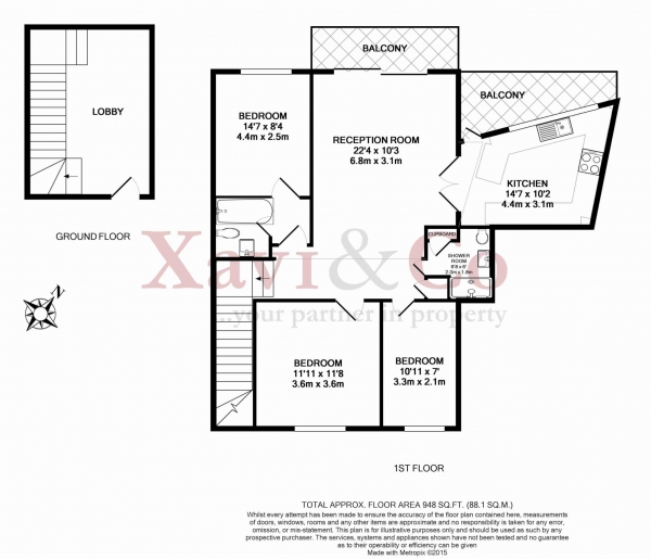 Floor Plan for 3 Bedroom Flat to Rent in Brentford Docks, TW8, 8PY - £392 pw | £1700 pcm