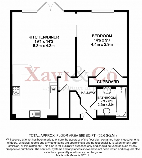 Floor Plan Image for 1 Bedroom Apartment to Rent in Tallow Road, Brentford, TW8