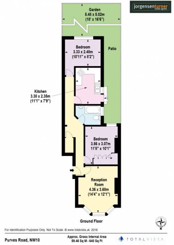 Floor Plan Image for 2 Bedroom Ground Flat to Rent in Purves Road, Kensal Rise, London, NW10 5TH