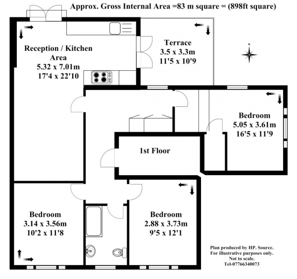 Floor Plan Image for 3 Bedroom Flat to Rent in Brougham Road, Acton, London, W3 6JD