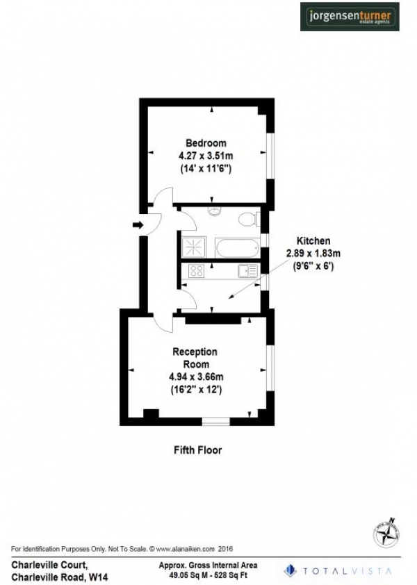 Floor Plan Image for 1 Bedroom Apartment to Rent in Charleville Court, West Kensington, London, W14 9JG