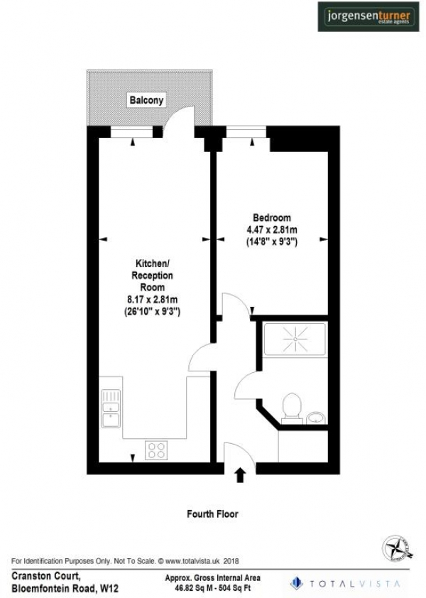 Floor Plan Image for 1 Bedroom Apartment to Rent in Cranston Court, Bloemfontein Road, Shepherds Bush, Lodnon, W12 7FG