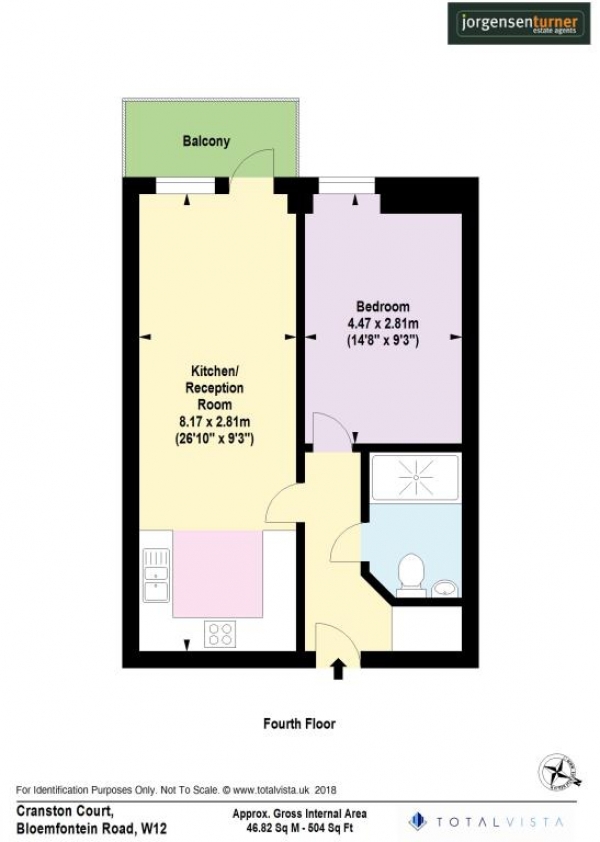 Floor Plan Image for 1 Bedroom Apartment to Rent in Cranston Court, Bloemfontein Road, Shepherds Bush, Lodnon, W12 7FG