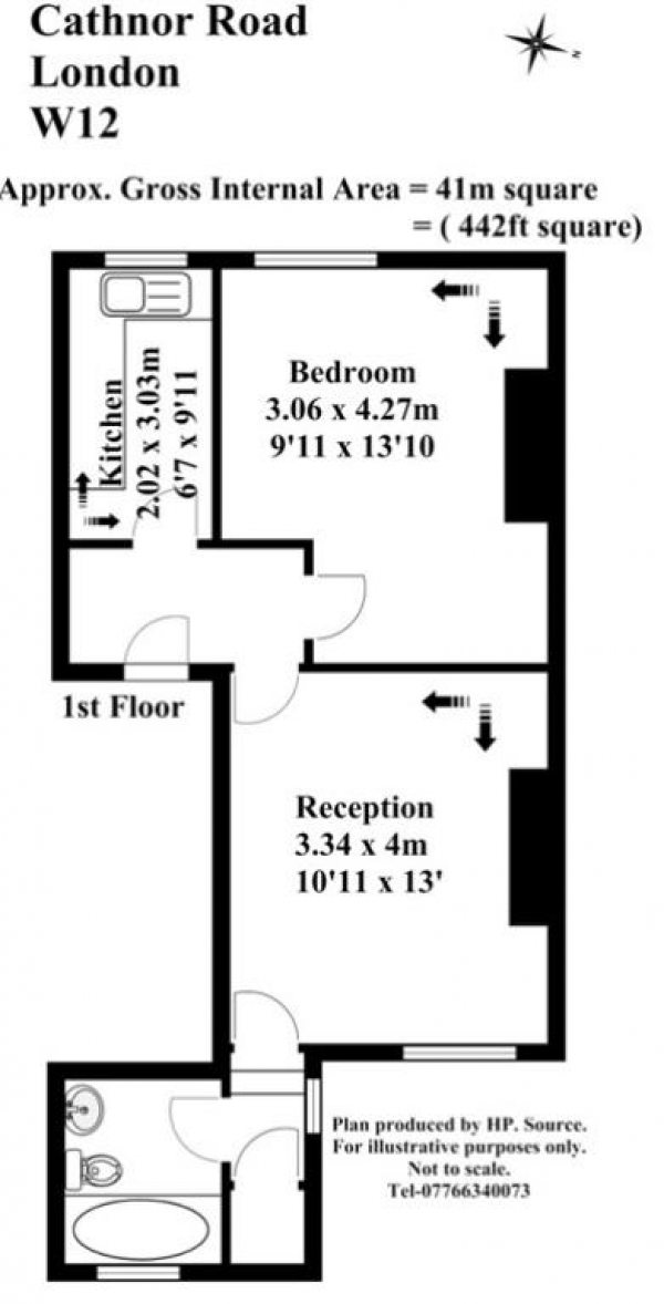 Floor Plan Image for 1 Bedroom Flat to Rent in Cathnor Road, First Floor Flat, Shepherds Bush, London, W12 9JA