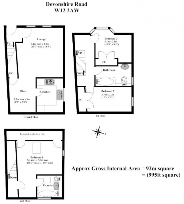 Floor Plan Image for 3 Bedroom Terraced House to Rent in Devonshire Road, Chiswick, London, W4 2AW