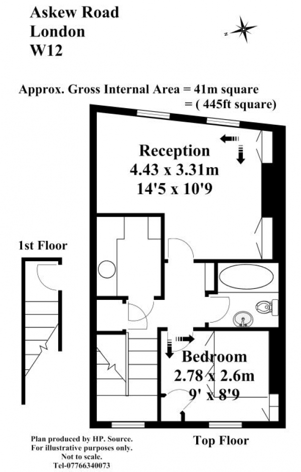Floor Plan Image for 1 Bedroom Flat to Rent in Askew Road, Shepherds Bush, London, W12 9BJ