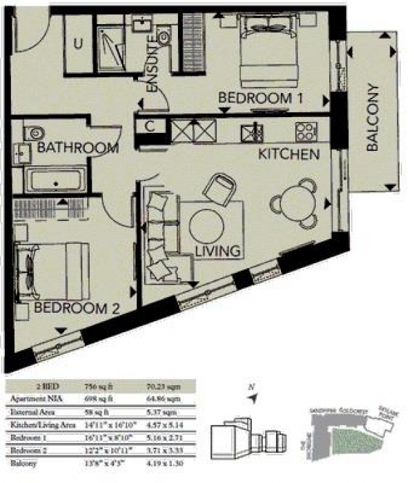 Floor Plan Image for 2 Bedroom Flat for Sale in The Shoreline, The Natural Collection, Woodbury Downs, N4