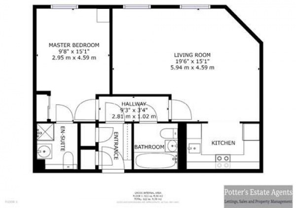 Floor Plan Image for 1 Bedroom Apartment to Rent in Old Maltings Court, Old Maltings Approach, Melton, Woodbridge