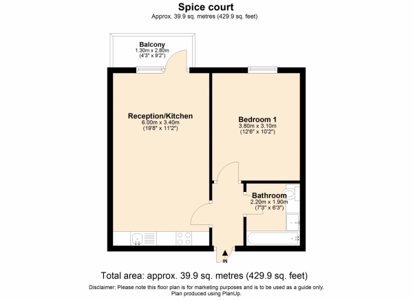 Floor Plan for 1 Bedroom Flat to Rent in Ruby Way, Colindale, London, NW9, 5XG - £306 pw | £1325 pcm