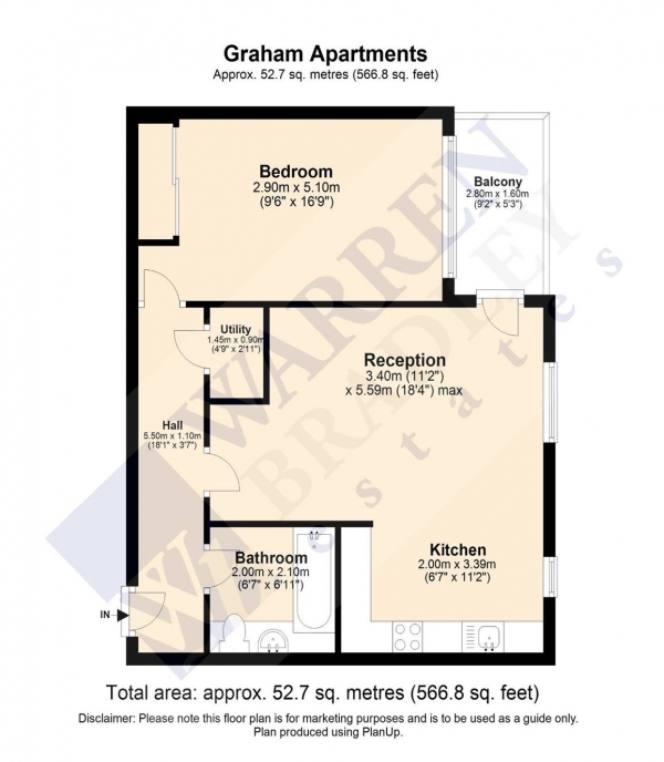 Floor Plan Image for 1 Bedroom Flat to Rent in Silverworks Close, Kingsbury